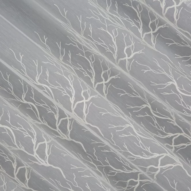 L120/6 Firana szyta na taśmie 5 cm naturalno beżowa z matowej tkaniny ADEN haftowanej w botaniczny wzór