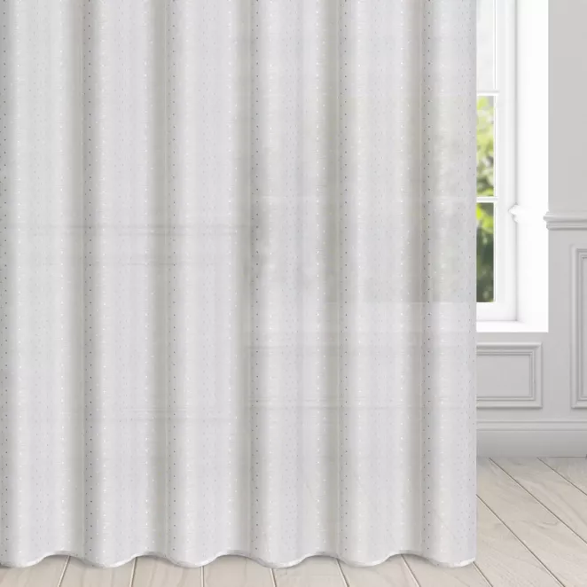 Firana biała z jasnozłotym nadrukiem drobnych kwadracików 400x250 cm taśma SIBEL