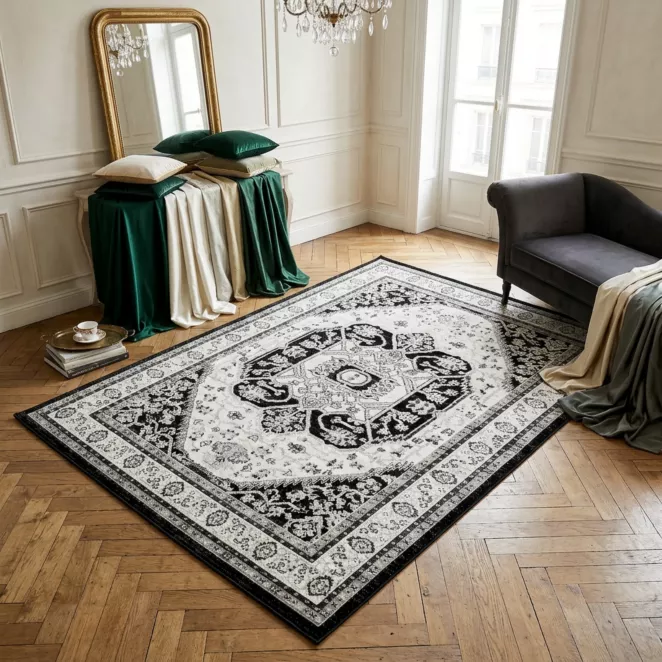 Dywan 60x100 cm czarno, kremowy w stylu orientalno-klasycznym ELORA 5