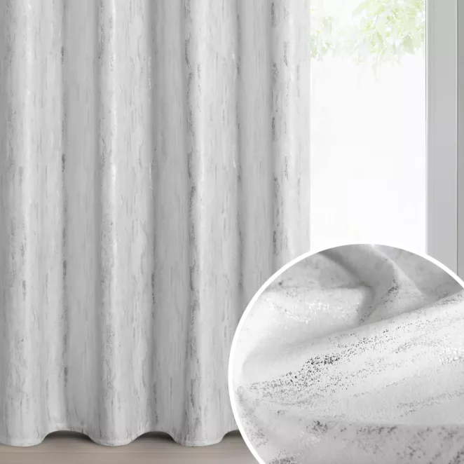 Zasłona biało, srebrna z aksamitnego welwetu zdobiona przecieranym nadrukiem 140x250 cm przelotka - ARNITA