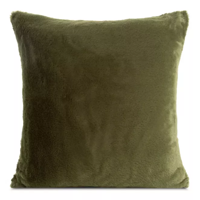 Poszewka na poduszkę 60x60 cm oliwkowa z miękkiej futrzanej tkaniny NINA