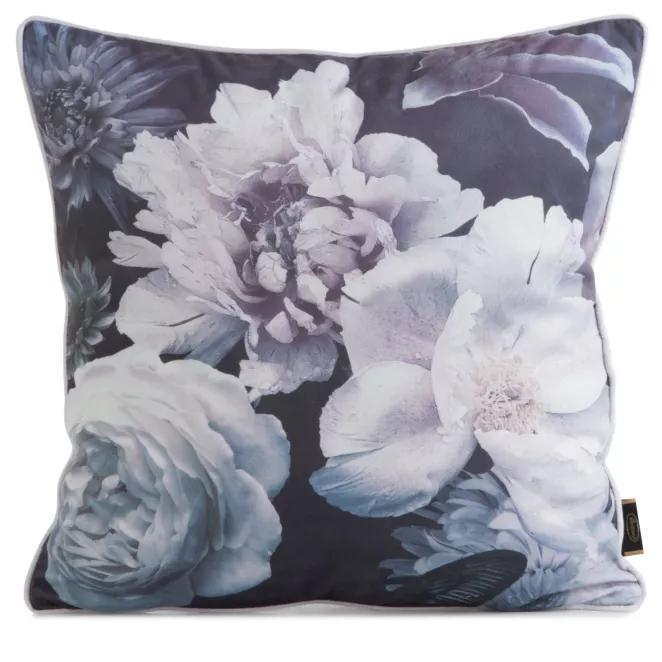 Poszewka na poduszkę 45x45 cm welwetowa, fioletowo czarna, dwustronna z motywem kwiatów VELVET 134 Eurofirany Premium