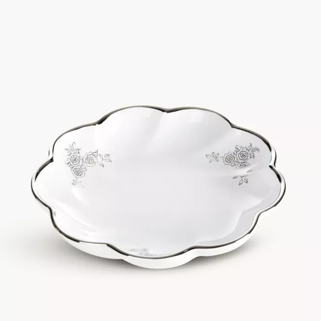 Patera dekoracyjna biało, srebrna  o falowanej formie 25x5 cm ELSA