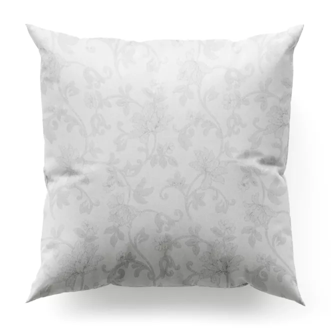 Poszewka szyta biało srebrna z gładkiej tkaniny przeplatanej błyszczącą lureksową nicią o wzorze w kwiaty