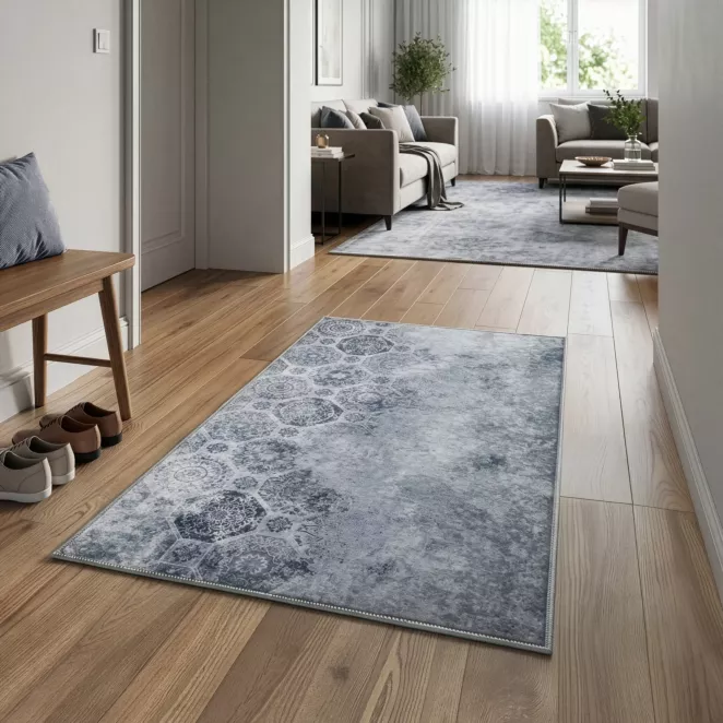 Dywan 50x80 cm srebno, szary zdobiony motywem ornamentów LOTUS 7