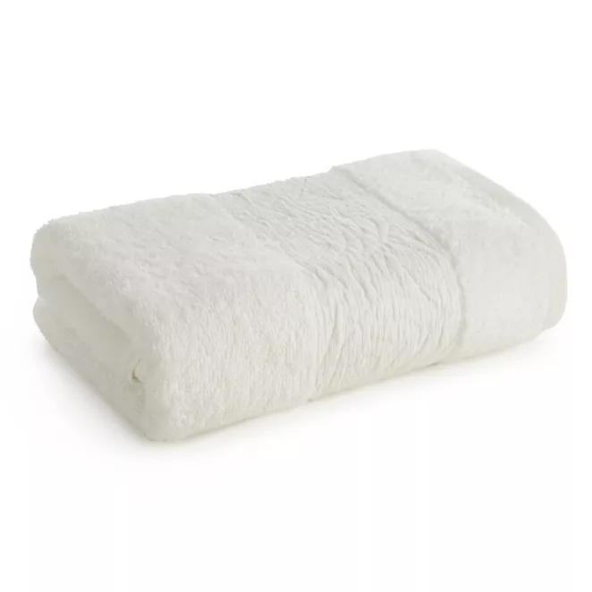 Ręcznik kąpielowy z bawełny 50x90 cm kolor kremowy z wytłaczanym roślinnym motywem ALBA