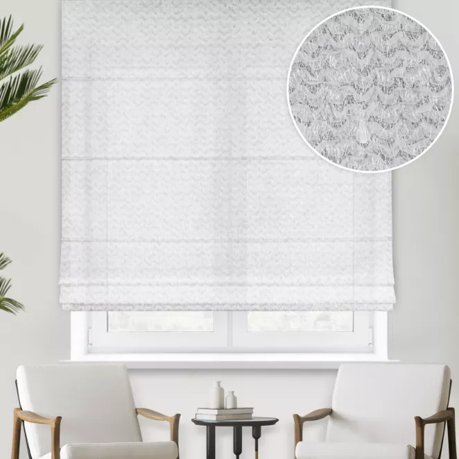 Roleta rzymska biała z tkaniny z aplikacją