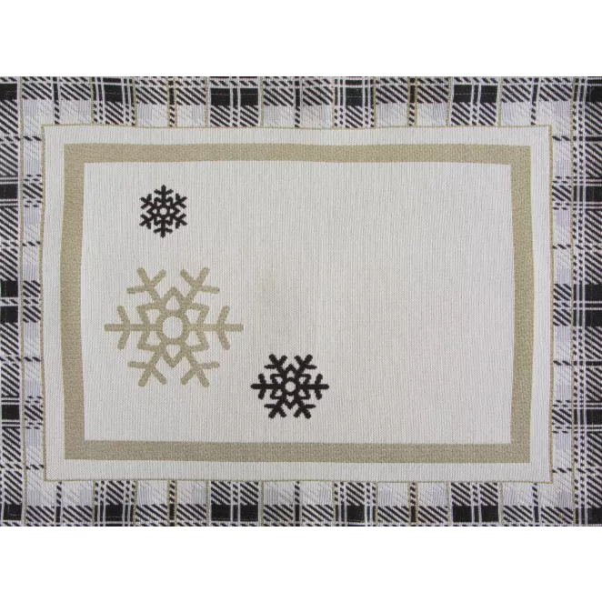 Podkładka na stół naturalno, czarny 35x45 cm gobelinowa ANGEL z motywem kraty i śnieżynek