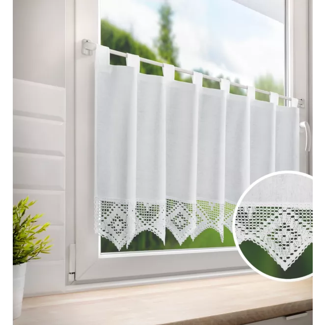 Zazdrostka biała z tkaniny z przewagą bawełny zdobiona koronką 150x60 cm ISAAC