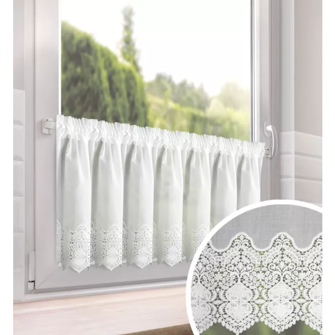 Zazdrostka biała z bawełny zdobiona ażurowym haftem 40x150 cm tunel - SOLA