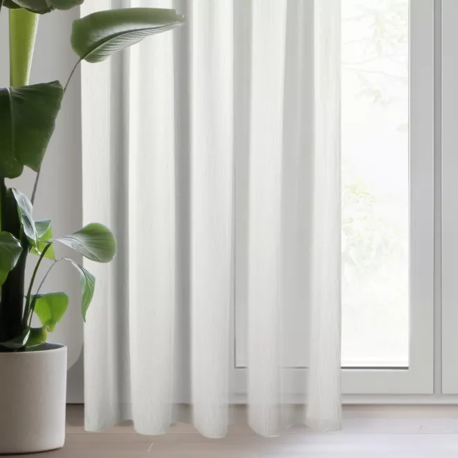 Firana biała z tkaniny szyfonowej z efektem garbowania nie wymagająca prasowania 135x270 cm taśma MELINDA