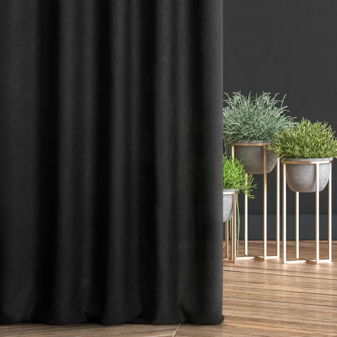 Zasłona szyta na taśmie 5 cm czarna z tkaniny w stylu ekologicznym