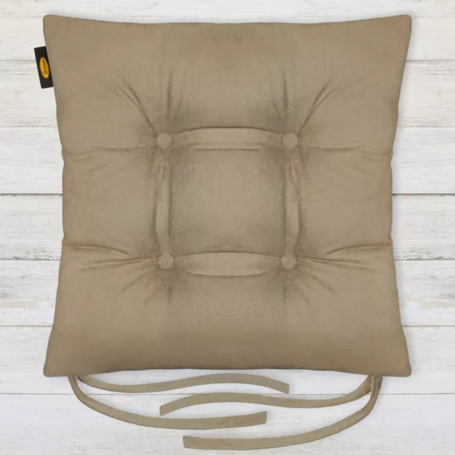 Poduszka na krzesło dwustronna 40 x 40 x 8 cm welurowa ciemnobeżowa ADORE