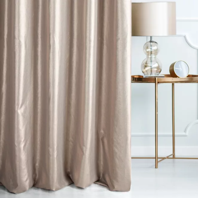 Zasłona szyta na taśmie 5 cm STEPHANIE popielata z eleganckiej błyszczącej tkaniny z drobnym geometrycznym wzorem Italissima Eva Minge