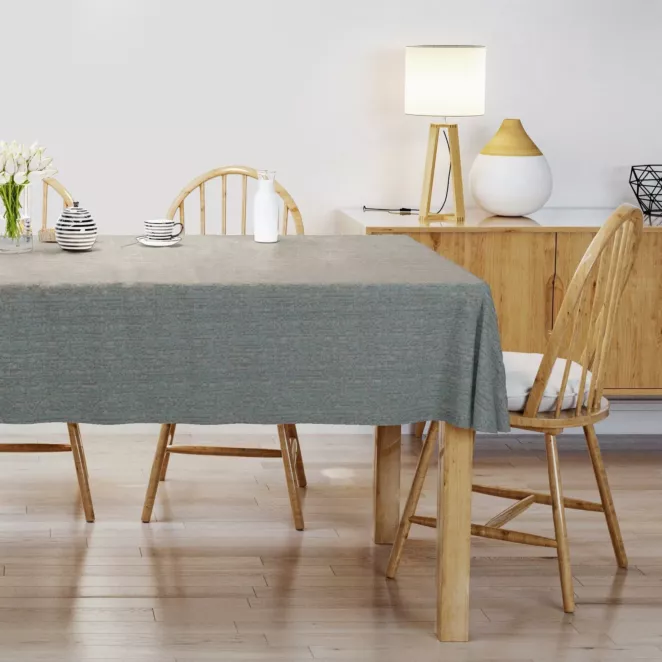 Obrus szyty popielato miętowy z eleganckiej tkaniny w nieregularny drobny wzór
