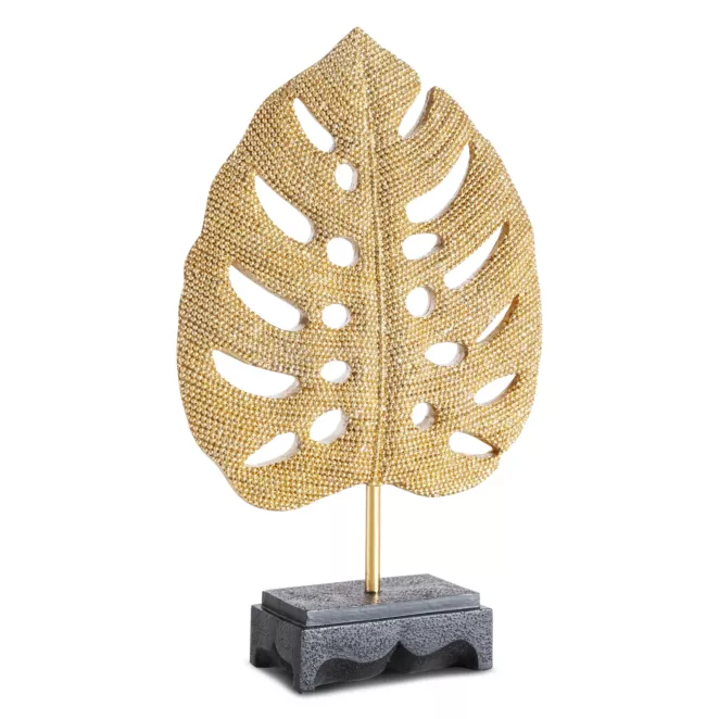 Liść monstery - figurka dekoracyjna ELDO o drobnym strukturalnym wzorze, złota