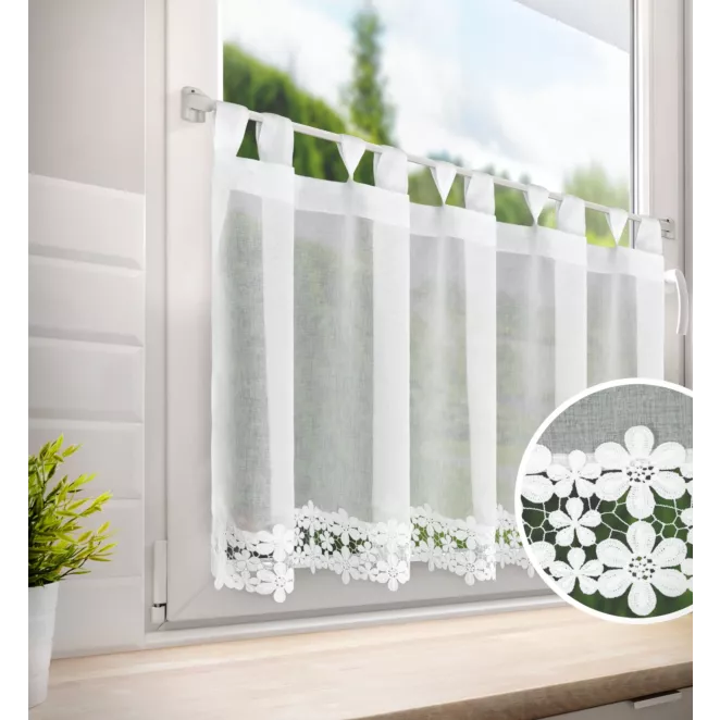 Zazdrostka biała z etaminy zdobiona haftowaną gipiurą 70x150 cm szelki - KAJA