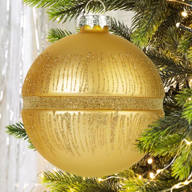 Bombka choinkowa z wytłoczeniem zdobiona brokatowym wzorem i drobnymi koralikami