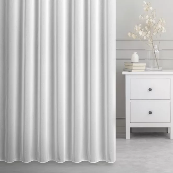 Firana szyta na taśmie 5 cm biała o strukturze drobnej siatki, nie wymagająca prasowania