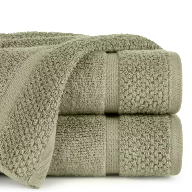 Ręcznik kąpielowy 50x90 cm bawełniany kolor zielony podkreślony ryżową bordiurą 530 g/m2 VILIA
