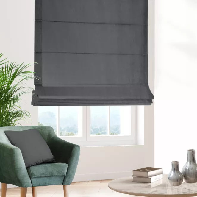 Roleta rzymska grafitowa z miękkiej tkaniny welwetowej