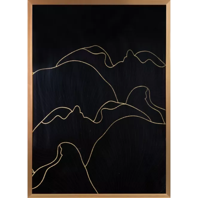 LIMITED COLLECTION Obraz PEONIA 1 ze złotym błyszczącym nadrukiem w złotej ramie PASJA CZERNI