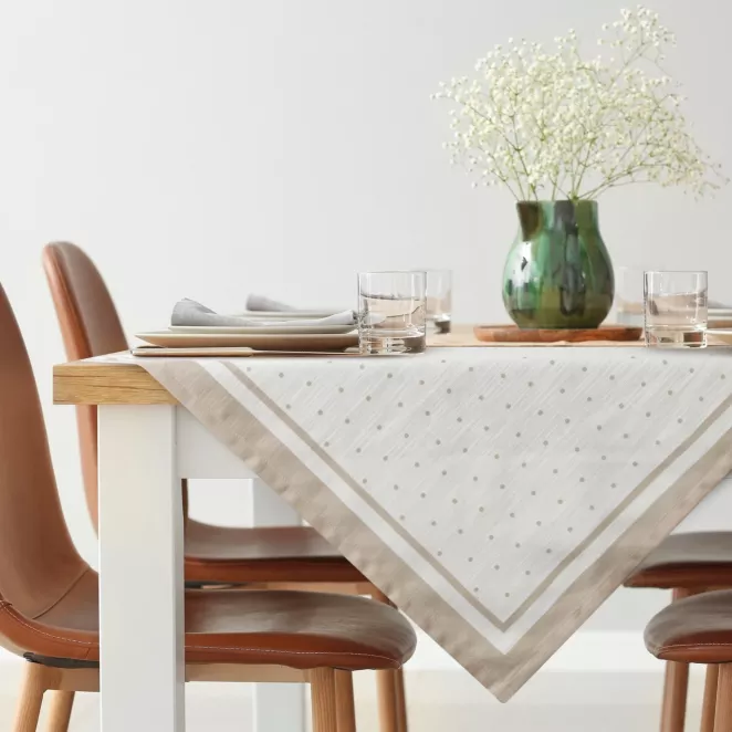 Obrus na stół 90x90 cm naturalno, beżowy w drobne kropeczki SUMMER 15