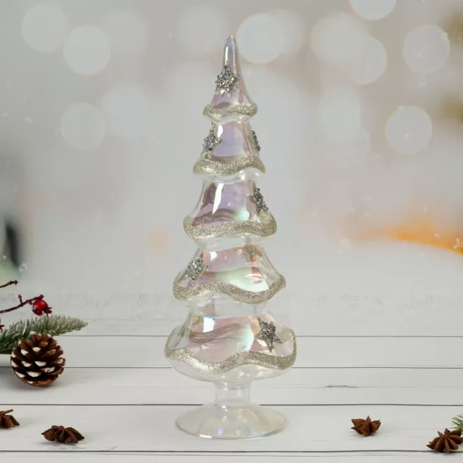Figurka szklana CHOINKA zdobiona błyszczącymi gwiazdkami