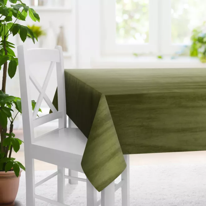 Obrus szyty SAFARI oliwkowy z miękkiej welwetowej tkaniny z połyskiem