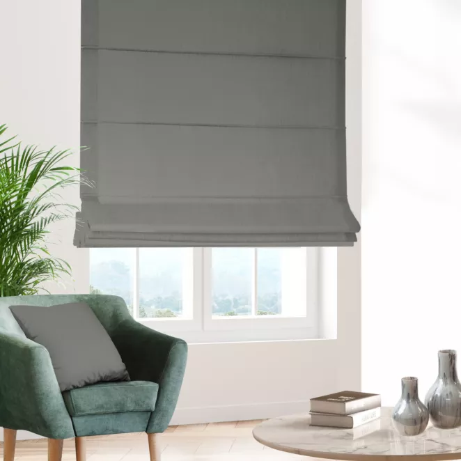 Roleta rzymska srebrna z gładkiej tkaniny wodoodpornej