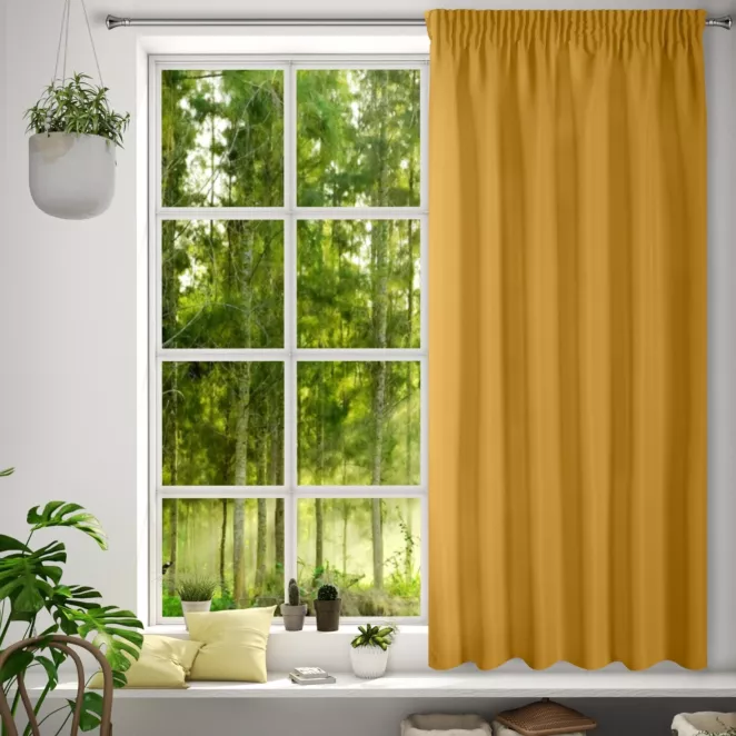 Zasłona musztardowa z matowej gładkiej tkaniny 140x175 cm taśma - RITA