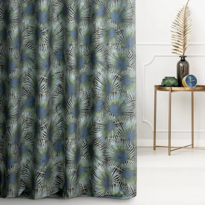 Zasłona szyta na taśmie 5 cm czarno turkusowa z miękkiej tkaniny z błyszczącą nicią