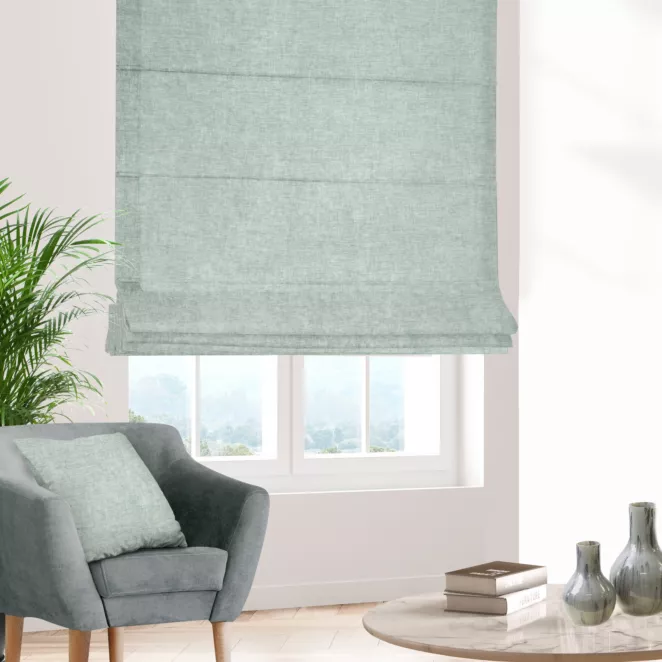 Roleta rzymska BRIANNA miętowa miękka szenilowa o wyraźnym splocie i lekkim połysku