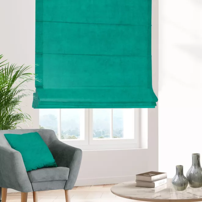 Roleta rzymska ENYA zielona z miękkiej półmatowej tkaniny welwetowej