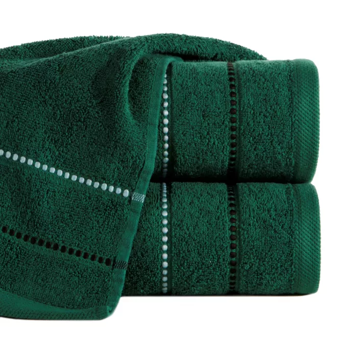 Ręcznik do rąk 30x50 cm bawełniany kolor ciemnozielony z kontrastującymi paseczkami 500 g/m2 SUZI