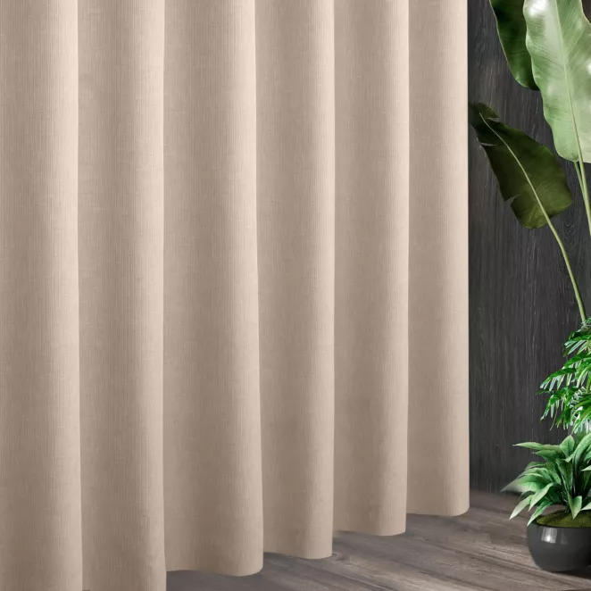 Tkanina zasłonowa w stylu eko, miękka w dotyku z ozdobnym splotem