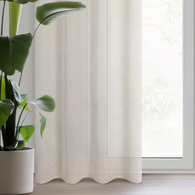 Zasłona beżowa o strukturze deszczyku z etaminy 140x250 cm przelotka - ANGELIKA