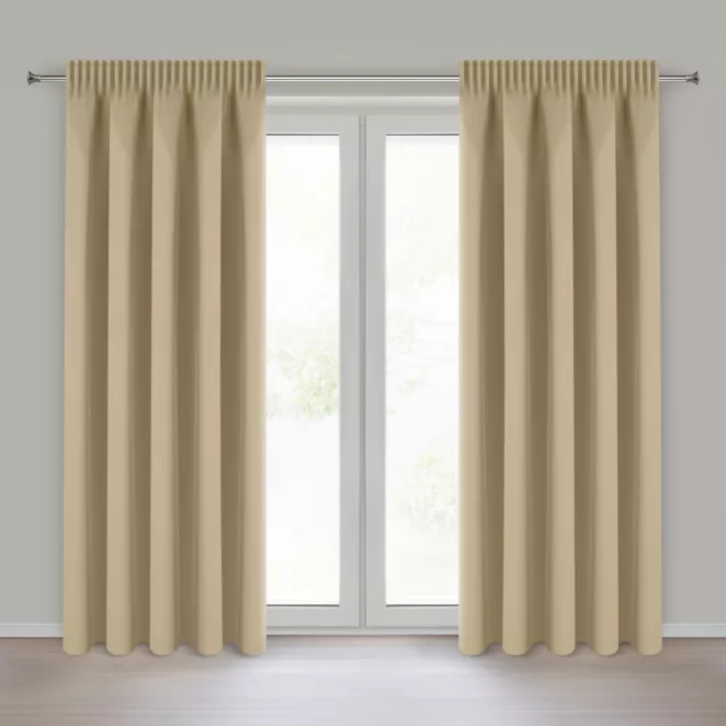 Zasłona beżowa z gładkiej tkaniny zaciemniającej typu - BLACKOUT 135x270 cm taśma - PARISA - Design 91