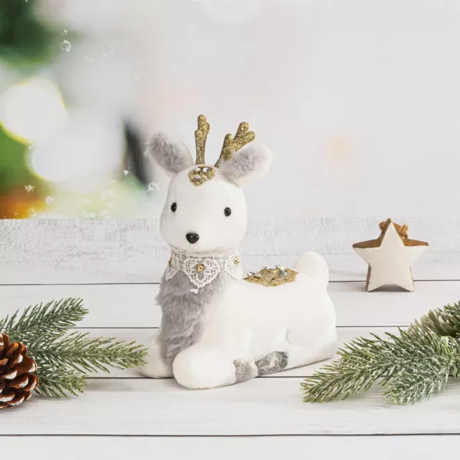 Figurka świąteczna RENIFER z welwetu wykończony lśniącym złotym brokatem