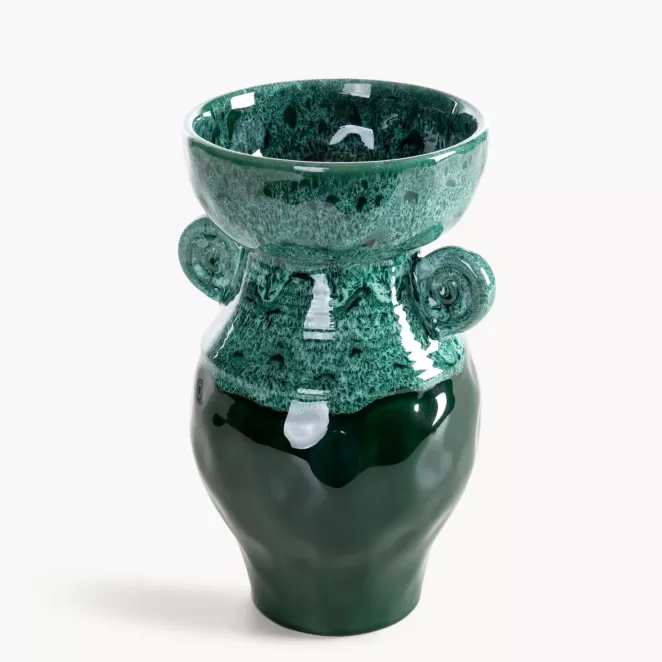 Wazon dekoracyjny zielony o rzeźbiarskiej formie 14x25 cm DINA