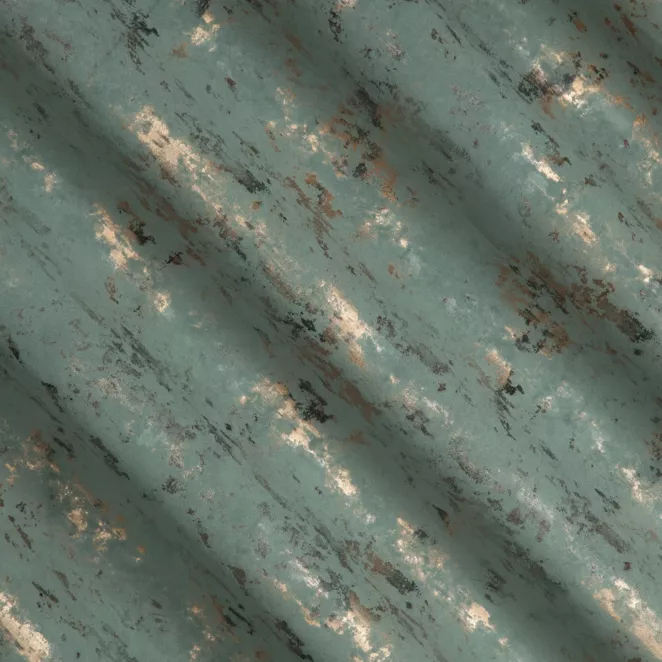 E23/6 Zasłona szyta na taśmie 5 cm jasnozielono złota z grubej, matowej tkaniny welwetowej z połyskliwym nadrukiem Italissima Eva Minge