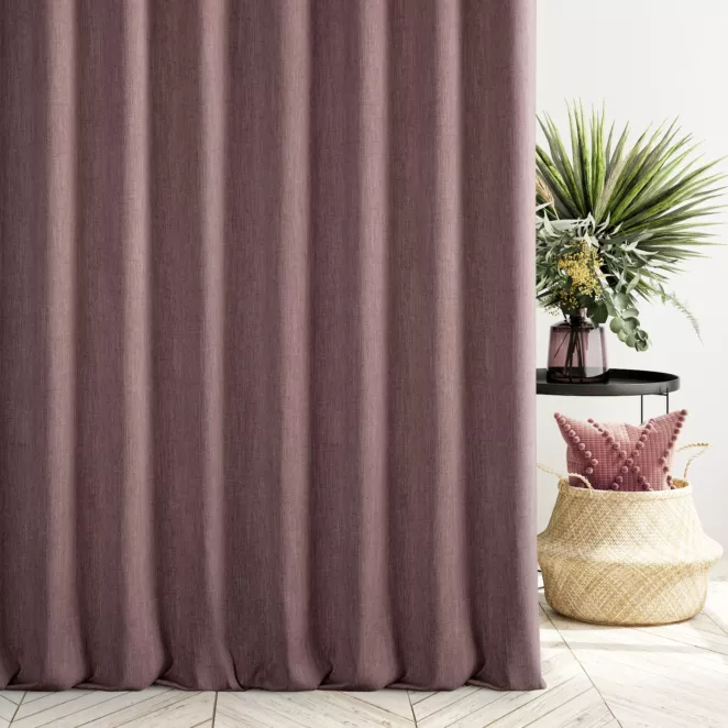 Zasłona szyta na taśmie 5 cm fioletowa z tkaniny o naturalnym splocie z efektem melanżu
