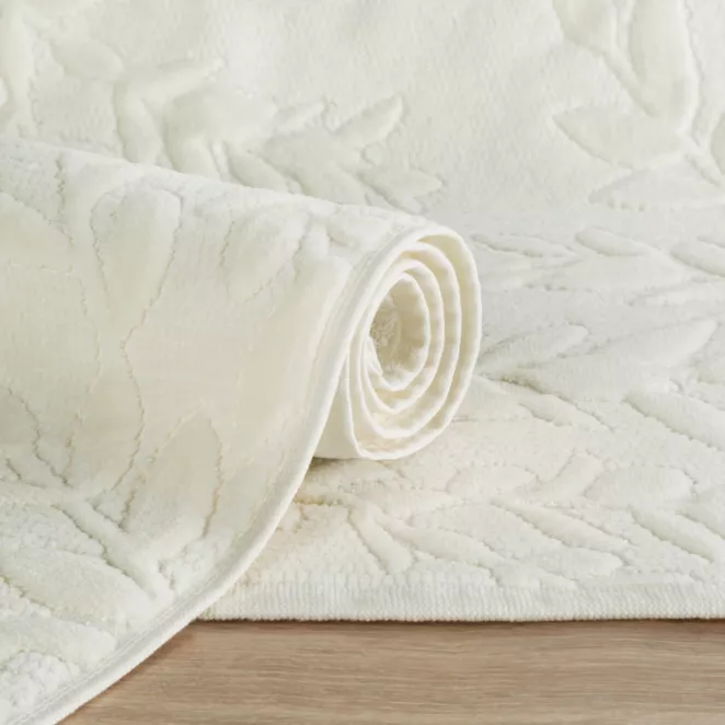 Dywanik łazienkowy bawełniany z wytłaczanym wzorem liści