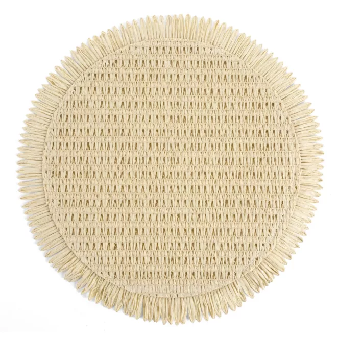 Podkładka okrągła na stół kremowa średnica 38 cm JOAN pleciona z frędzlami