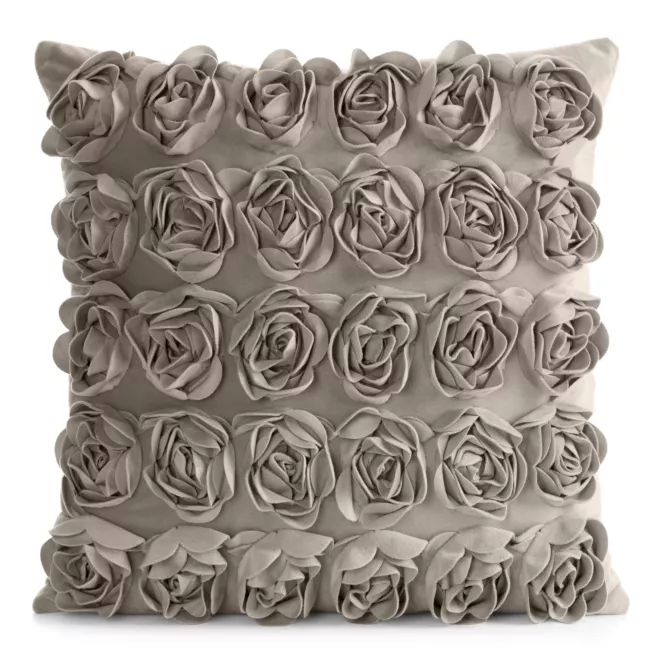 Poszewka na poduszkę 45 x 45 cm z welwetu kolor beżowy zdobiona 3D aplikacją róż ROSES Eva Minge