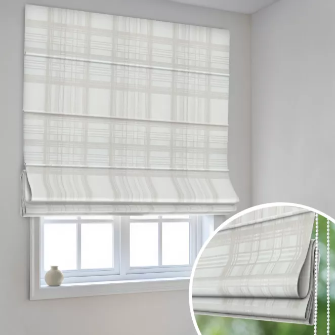 Roleta rzymska kremowo beżowa dwustronna, z wzorem w kratę