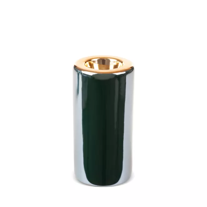 Świecznik ceramiczny AMORA 2 o lśniącej powierzchni ze złotym detalem