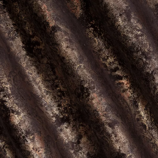 M188/5 Zasłona szyta na taśmie 5 cm czarno miedziana z miękkiej, welwetowej tkaniny z nieregularnym nadrukiem Italissima Eva Minge