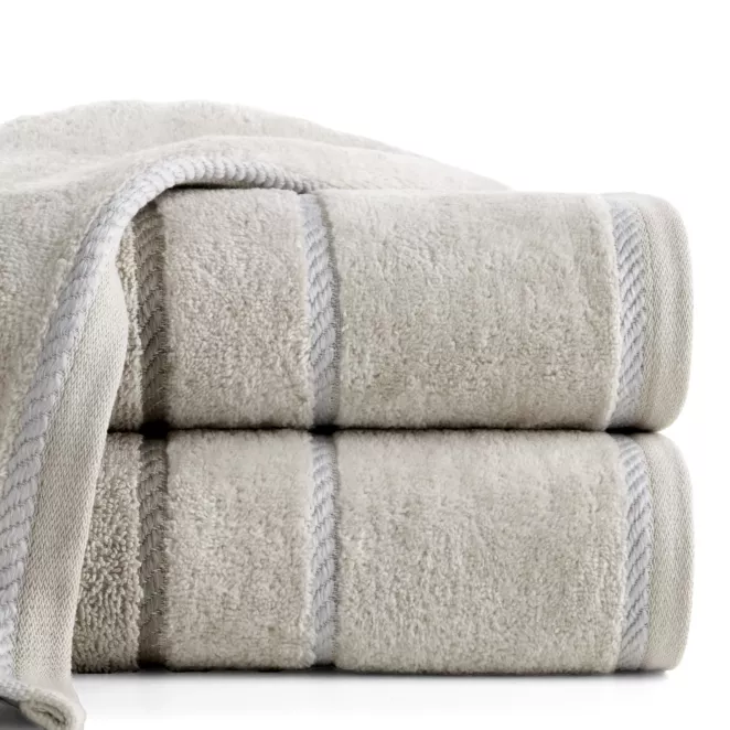 Ręcznik do rąk 30x50 cm bawełniany kolor beżowy z welwetową bordiurą i kontrastującymi paseczkami 500 g/m2 NEL