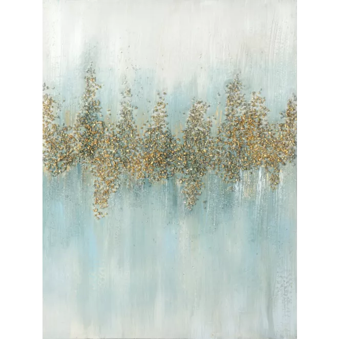Obraz ABSTRACT  ręcznie malowany na płótnie, z drobnymi złotymi kamykami i brokatem